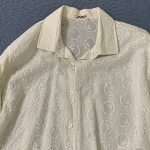 Men’s Ivory Embroidered Button-up Shirt